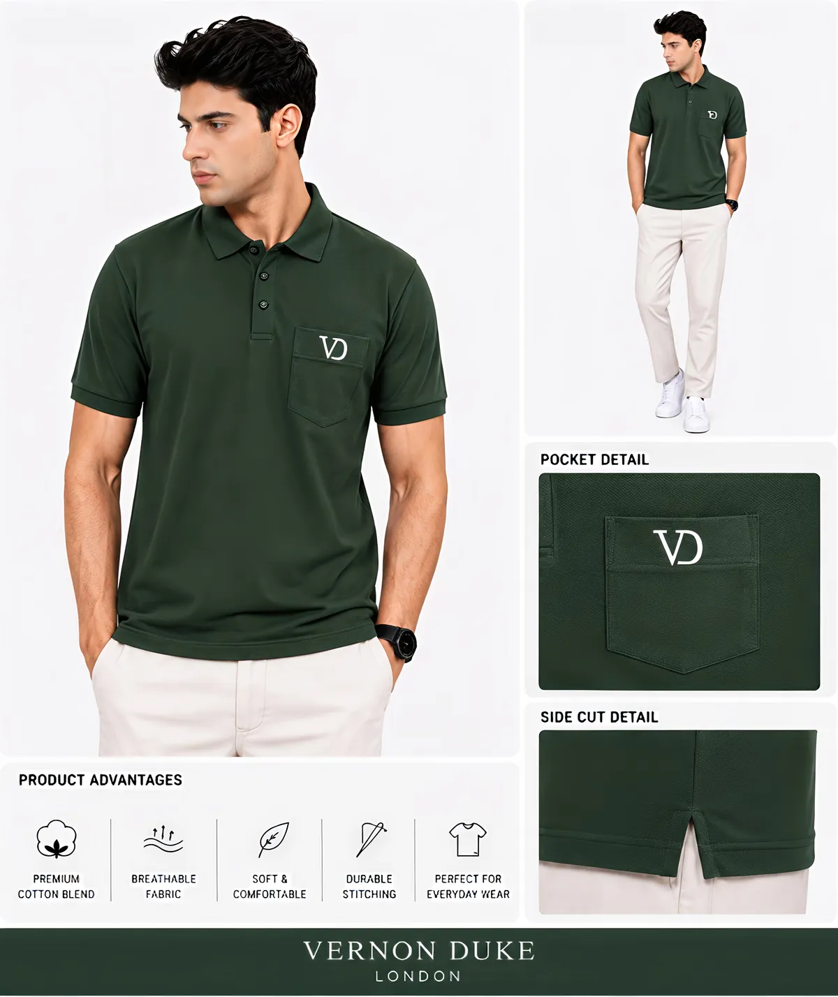 Men's Polo Collar T-Shirt with Pocket - Image 2