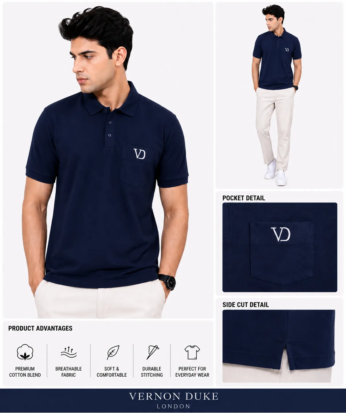 Men's Polo Collar T-Shirt with Pocket - Image 2