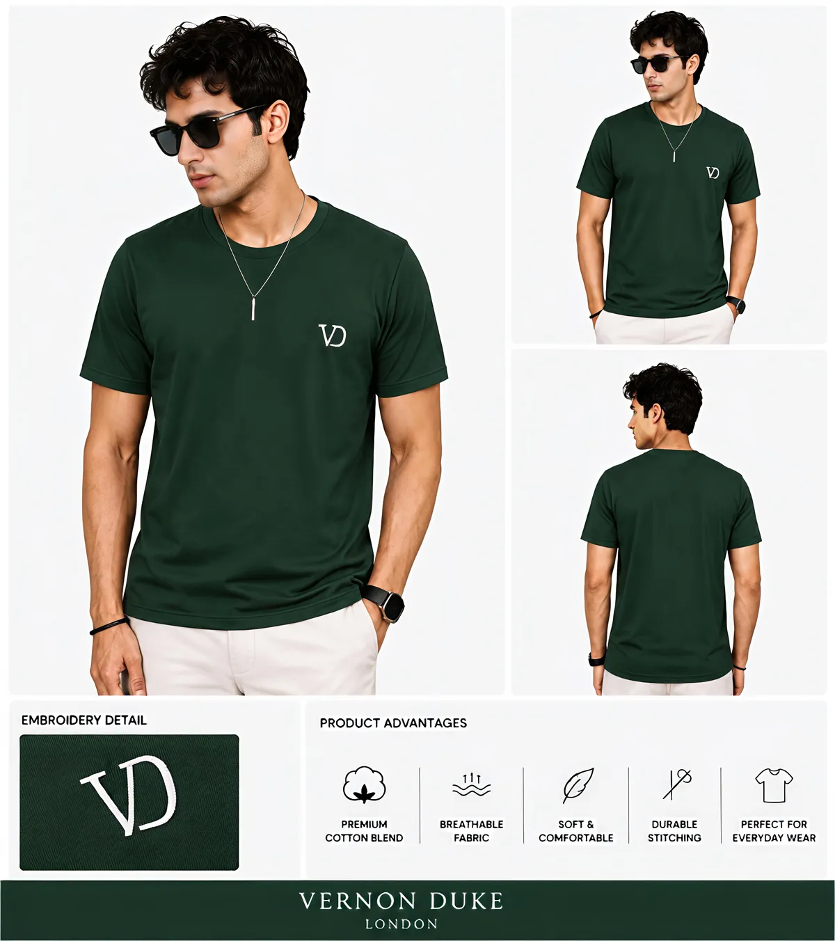 Men's Round Neck Brand Name Print T-Shirt - Image 2