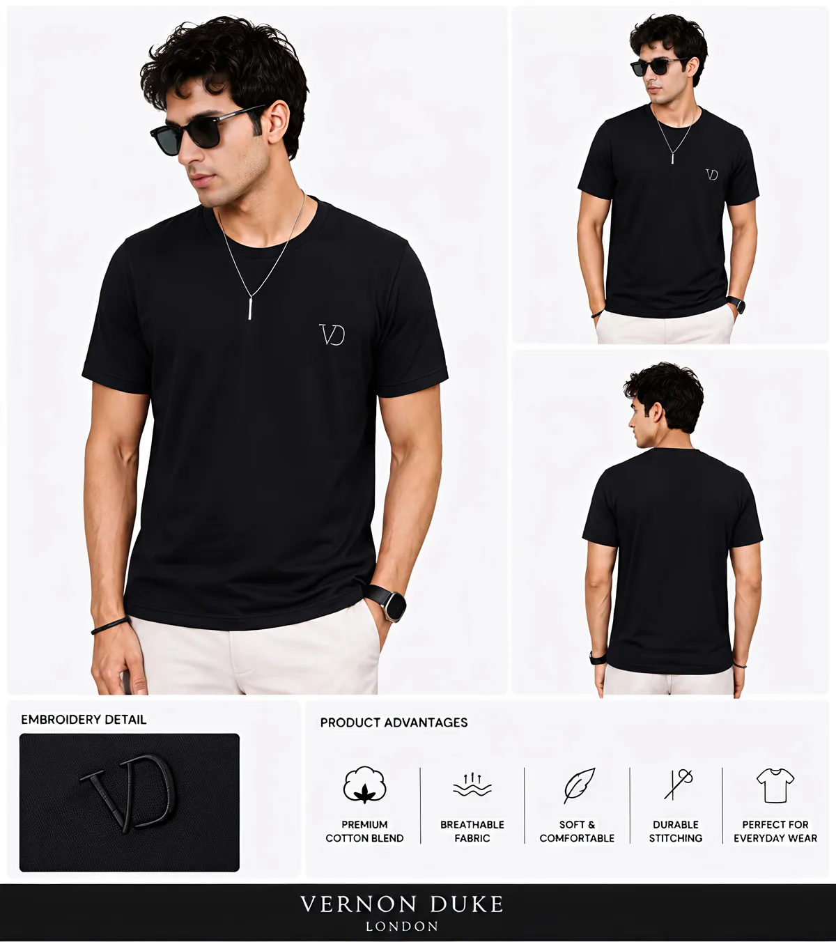 Men's Round Neck Brand Name Print T-Shirt - Image 4