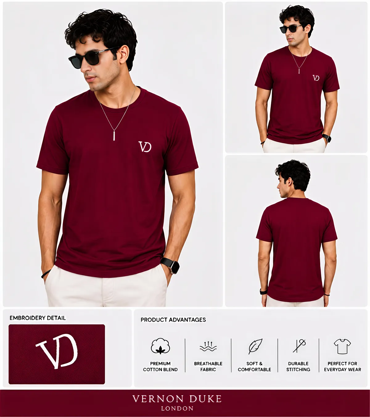 Men's Round Neck Brand Name Print T-Shirt - Image 4