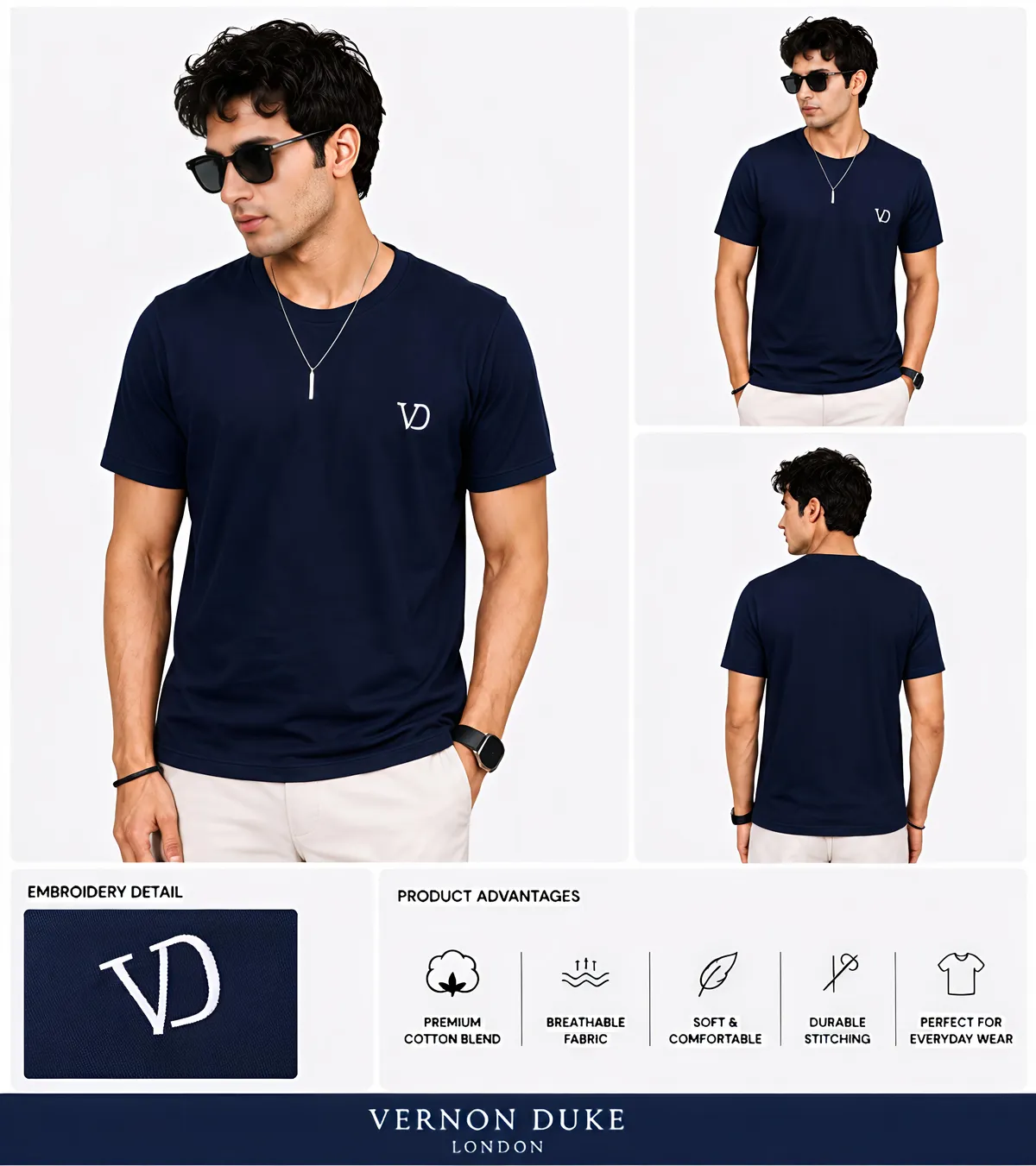 Men's Round Neck Brand Name Print T-Shirt - Image 3