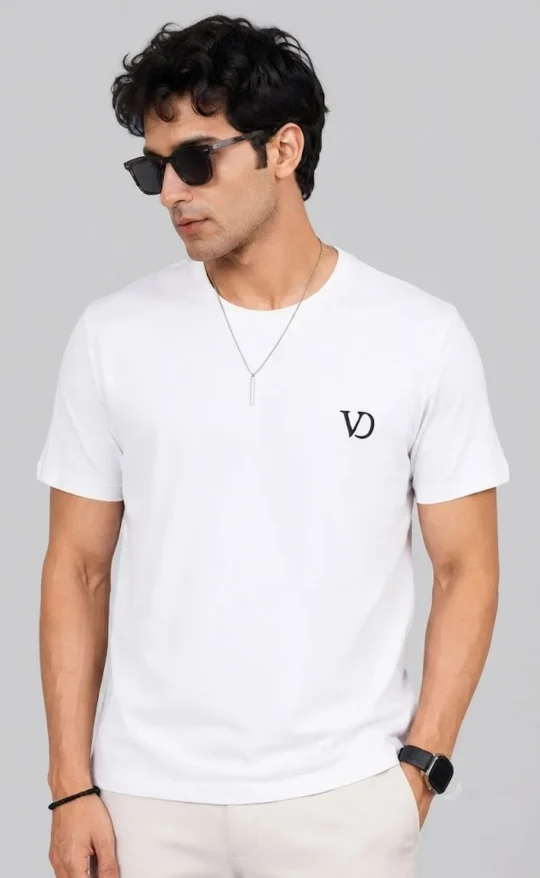 Men's Round Neck Brand Name Print T-Shirt