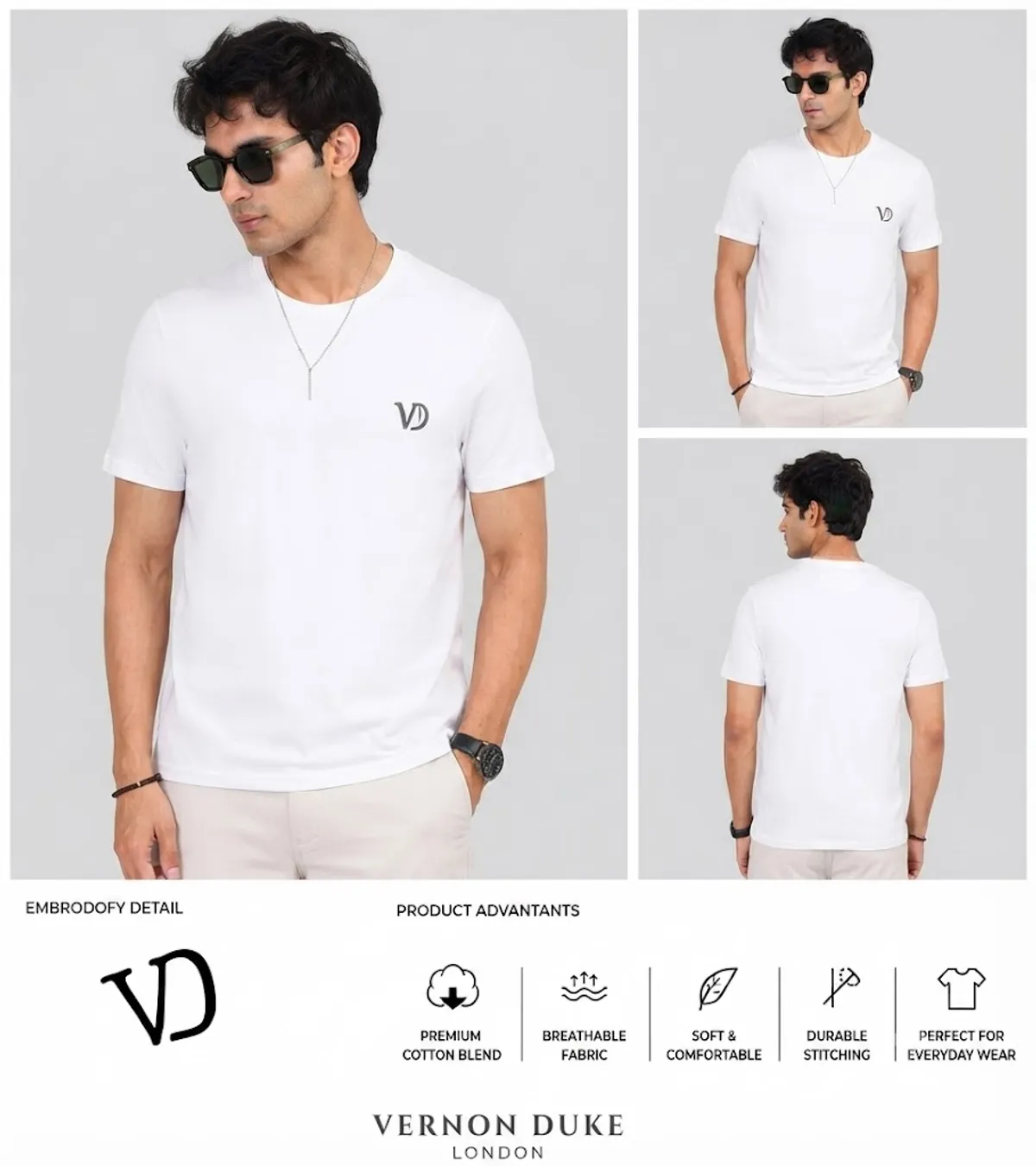 Men's Round Neck Brand Name Print T-Shirt - Image 2